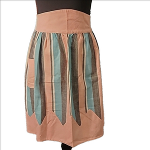 Vintage Apron pink and black and turquoise stripes with pocket